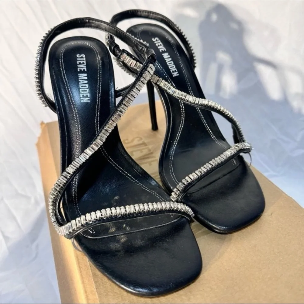 Steve Madden Elegant Black Stiletto Heels with Rhinestone Accents